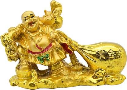 Dalvkot Vastu Feng Shui Laughing Buddha Idol with Money Bag for Wealth and Good Luck Decorative Showpiece  -  6 cm