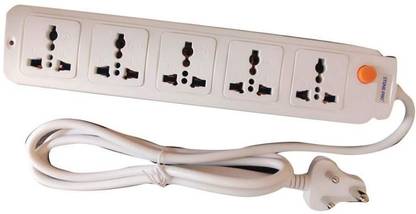 STONE-PRO 5 Socket 1.8 Meter 10 Amp 250V~ 2500W MAX, Adaptable to Standard Plugs of All Countries, Single Switch Flex Box, Spike Buster 6 Socket Surge Protector Three Pin Socket 5 Socket 5  Socket Extension Boards
