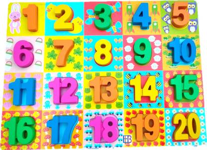 Elburs Wooden Educational Numbers 0-9 Puzzle Stacking Toy Tray Learning Game for Kids 30 cm Multicolor