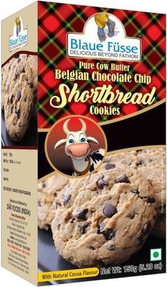 Blaue Füsse Pure Cow Butter Belgian Chocolate Chip Shortbread Cookies, with Natural Cocoa Flavor (150 gm/5.29 oz.) Half The Price of Walkers Cookies Biscuit