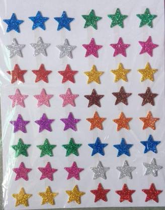 RJV Global Multicolors Star Shaped Glitter Sticker Foam Self Adhesive Stickers