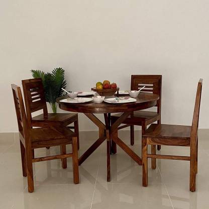 Krishna Wood Decor Dining Table 4, Round Dining Table And Chairs 4 Seater