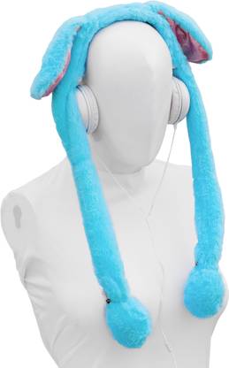FIDDLERZ Headphones Glowing Plush Moving Rabbit Ears Hat Headsets Dancing Bunny Ears Pinching Airbag Plush Fur Earmuffs Headphones with Lights Music - Blue Ear Muff