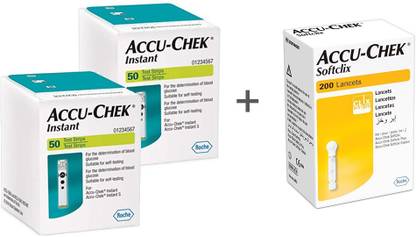 ACCU-CHEK Instant 50 test strips with 1 Softclix Lancets 100 Glucometer Strips