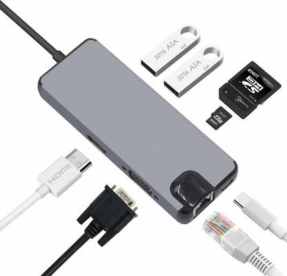 LipiWorld 8 in 1 USB C Hub Multifunction Type C Dock USB 3.0 Adapter HDMI Lan Adapter