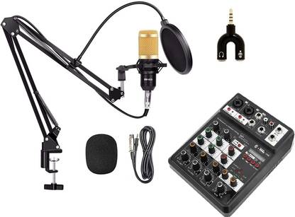DawnRays Professional Condenser Microphone with USB Sound Mixture( 2 Phantom Power Port) Suspension Arm Stand + Shock Mount+ Pop Filter+ USB 48V Phantom Power Supply, Full Studio Microphone Set Recording, Professional Studio Mic Set Kit Pop Filter, Splitter, Mic