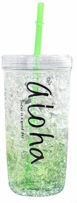 miRim Acrylic Frosty Tumbler/Sipper Glass/Ice Cup with Straw and Lid 400 ml Plastic Tumbler