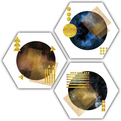 pnf Modern art Set of 3 piece Hexagon MDF-555 Digital Reprint 21.5 inch x 21.5 inch Painting