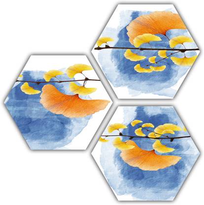 pnf Beautiful Flower Art Set of 3 piece Hexagon MDF-518 Digital Reprint 21.5 inch x 21.5 inch Painting