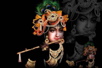 krishna wallpaper black Paper Print