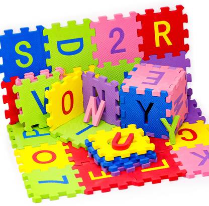 FIDDLERZ Non Toxic Eva Foam Alphabetic Puzzle Mat ABC + Numbers 1 to 10 Flooring Mat For Kids Learn & Play with Interlocking Puzzle Pieces (Multicolor)