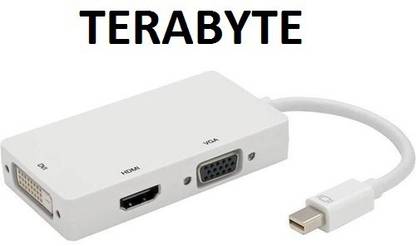 TERABYTE  TV-out Cable Mini Display Port Thunderbolt 3 in 1 to HDMI / DVI / VGA. Display Port Adapter in Square Shape for Macbook, Microsoft surface Pro & Pro 2,3 (White)