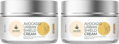 NEOLITH Sunscreen - SPF 50 Avocado Urban Shield Cream with SPF 30 || Sunscreen lotion || Pollution defense || UV day cream || Summer cream || 50 gm(Set of 2)