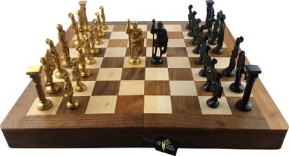 SOLUTION Brass Chess Set with (14" × 14") Wooden Board, Best for Gifting & Playing) Word Games
