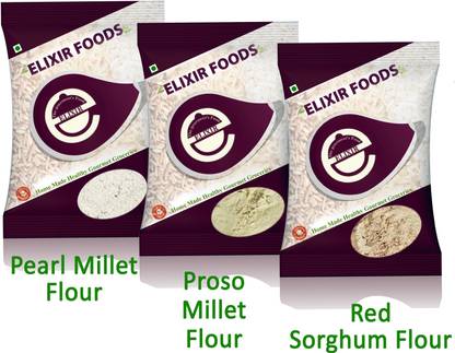Elixir foods Flour Millet Combo (Pearl Millet Flour+ Proso Millet Flour+Red Jowar Flour) Combo