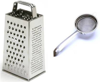 chapo Stainless Steel Multi Purpose 4 in 1 Slicer and Grater with Stainless Steel Tea Strainer Chalni Double Mesh Last Long 9 inch (pack of-2) Kitchen Tool Set