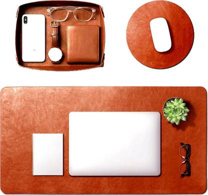 UK Leather Creation Turf Desk Computer Laptop Mat|Vegan Tray|Orb Mouse Pad|Desk Mat with Vegan Leather Tray (Tan)- for Work from Home/Office | Anti-Skid, Anti-Slip, Splash-Proof Limited Edition Dual Sided Mousepad