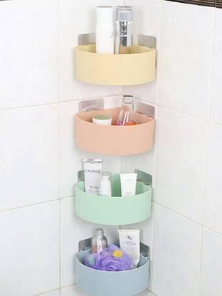 QXORE PACK OF 4 Multipurpose Kitchen Bathroom Triangle Shelf Wall Mounted0 Plastic Wall Shelf