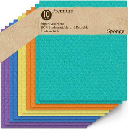 Daily Fest Cellulose Sponge - Bulk 10 Pack of Eco-Friendly No Odor Reusable Cleaning for Kitchen Sponge Wipe