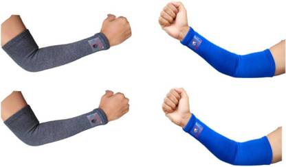 Glitter Arm Sleeves for Cricket, Bike Riding, Cycling, Running (Grey & Royal) Arm Support