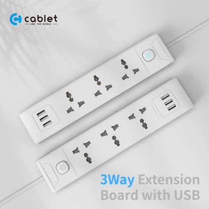 Cablet 3010-45-U - 3 Universal Socket, 1 Switch, 3 USB and 4.5m Cable 3  Socket Extension Boards
