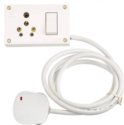 HKpower Extension Board 15A 16A 2 Socket 1 Switch 2 Meter 1.5 mm Long Wire Cable Cord With 15 16 Amp Power Plug (Polycarbonate) (White) 1  Socket Extension Boards