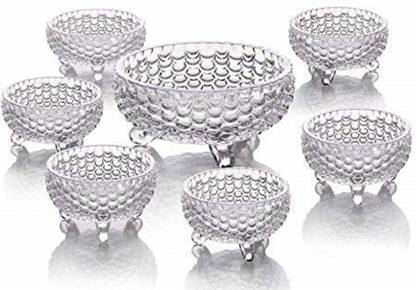 WOO4DONE Glass Dessert Bowl 7 pcs with 1 Large Glass Bowl Set for Serving Pudding, Dessert, Fruits