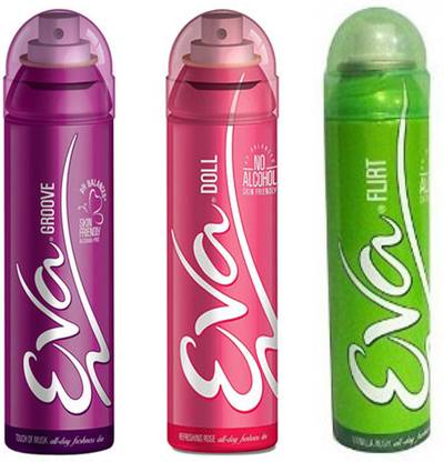 EVA Groove Active All Day Freshness + Doll Skin Friendlv + Flirt 3X125 ml Deodorant Spray  -  For Women