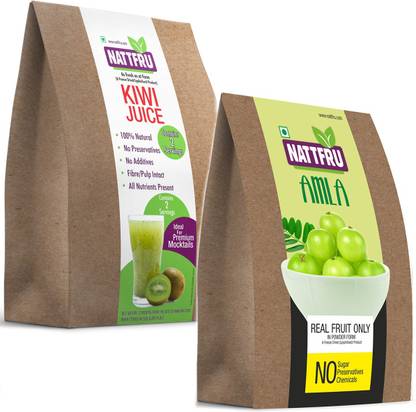 Nattfru Kiwi and Amla Juice Powder, Immunity Booster and Vitamin C Combo Pack, Natural and Real Fruit Powder, No Preservatives - (80gm + 20gm)