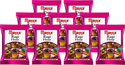 Manna Plain Ragi Flour - 1.8kg (200g x 9 Packs) | 100% Natural | Rich in Vitamins, Fibre and Proteins