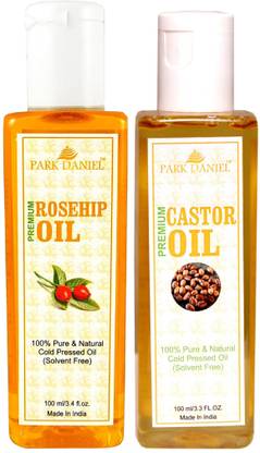 PARK DANIEL Organic Rosehip oil and Castor oil - Natural & Undiluted combo of 2 bottles of 100 ml (200ml)