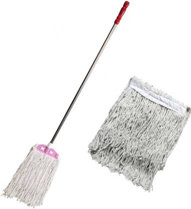 Kund Stainless Steel Rod And strong lock plastic Mop Cleaning 100% Cotton Mop Stick +1 PIC OF REFILL for home,office,multipurpose use Mop Head and Rod