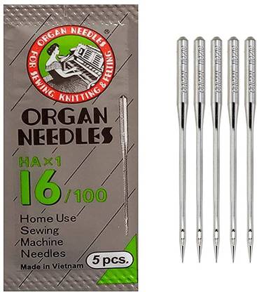 ORGAN Art and Craft Stainless Steel Needles | Size 16 | HAx1-16/100 | Set of 5 Needles | Home Use Sewing Machine Needle Machine Sewing Needle