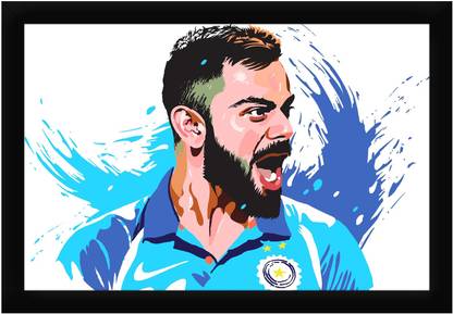 Braj Art Gallery Virat Kohli Digital Portrait Photo Frame Digital Reprint 13.5 inch x 19.5 inch Painting