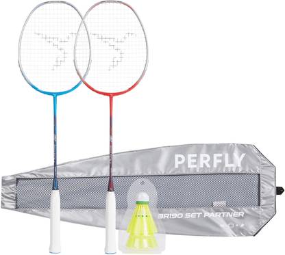 PERFLY by Decathlon ADULT BADMINTON RACKET BR 190 SET PARTNER BLUE RED Multicolor Strung Badminton Racquet
