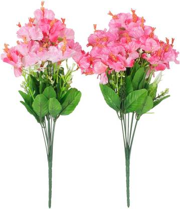 ALLNAYAK Beautiful Decorative Artificial Habicius Flower Bouquet for Home Décor Pink Hibiscus Artificial Flower