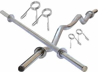 FitBeast BICEP ROD 3FT CURL + STRAIGHT ROD 3 FEET (19M) FOR BICEP TRICEP WORKOUT Weight Lifting Bar