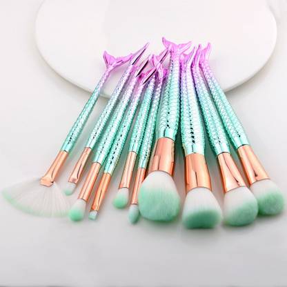BELLA HARARO Skinplus 10 pcs Makeup Brushes set for Face & Eye makeup like Foundation Eyebrow Eyeliner Blush Cosmetic concealer Brushes (Mermaid colorful)