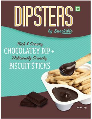 Snackible Dipsters Chocolatey Dip with Biscuit Sticks (Pack of 36) - 36x30gm Cookies Biscuit