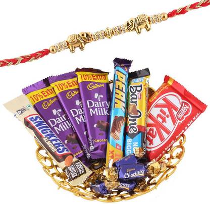 Cadbury Chocolate Tray Hamper With Rakhi | Elephant Design Rakhi | Beautiful Hathi Rakhi Gift For Brother | Rakhi Gift | HATHIR49 Combo