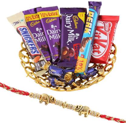 Cadbury Designer Rakhi With Beautiful Chocolate Gift Tray | Elephant Design Rakhi | Beautiful Hathi Rakhi Gift For Brother | Rakhi Gift | HATHIR52 Combo