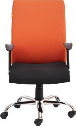 Bluebell MAXIMA ERGONOMIC MED BACK OFFICE REVOLVING OFFICE CHAIR /EXECUTIVE/WORKSTAION CHAIR WITH DESIGNER FIX ARMS (ORANGE-BLACK) Fabric Fabric Office Executive Chair