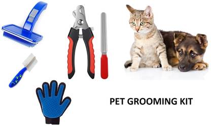 Hachiko Good Quality Combo Of 4 Imported High Quality Slicker + Nail Clipper + Hair Comb + Gloves Grooming Kit For Pets, Basic Comb for  Dog, Cat, Rabbit, Hamster, Dog & Cat