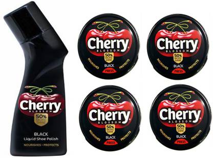Cherry Black Liquid Shoe Polish 75ml + Black Press 4X40g Leather Shoe Liquid Polish