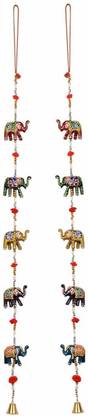 CRAFTOHOLICS Elephant Line Wall/Door Hanging Items Toran/Latkan Set of 2 Pcs Multicolour Microfiber 96cm || Handiccraft Items Toran