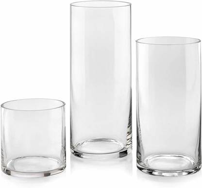 WG Wood Gibbs Set of 3 Glass Cylinder Vases 4, 8, 12 Inch Tall – Multi-use: Pillar Candle, Floating Candles Holders or Flower Vase and Terrarium – Perfect as a Wedding Centerpieces. Glass Vase