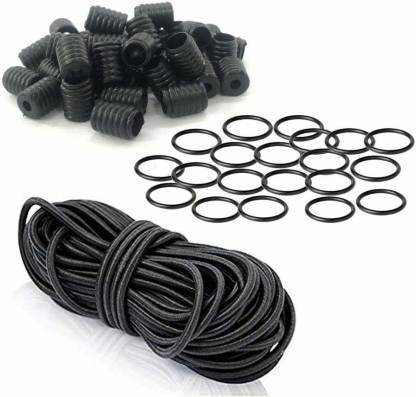 CIKONZA 130pcs Cord Locks Toggles and 130pcs Plastic Rings 40 Meter Cord Elastic Black