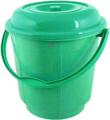 Heart Home Plastic Strong 16 LTR Bathroom Bucket With Lid (Green) 16 L Plastic Bucket