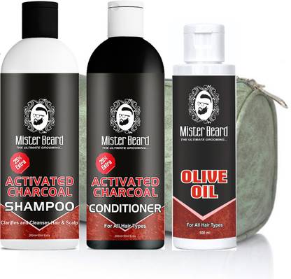 Mister Beard Activated Charcoal Shampoo, Conditioner, Olive Oil and Free Bag