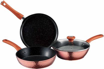 BERGNER Hammerd including 1pc Frypan, 1pc Kadai , 1pc Tawa, and 1 pc Lid Induction Bottom Non-Stick Coated Cookware Set